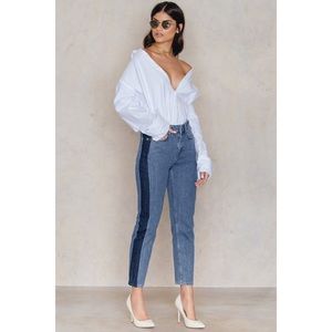 NA-KD Side Panel Blue Denim Jeans